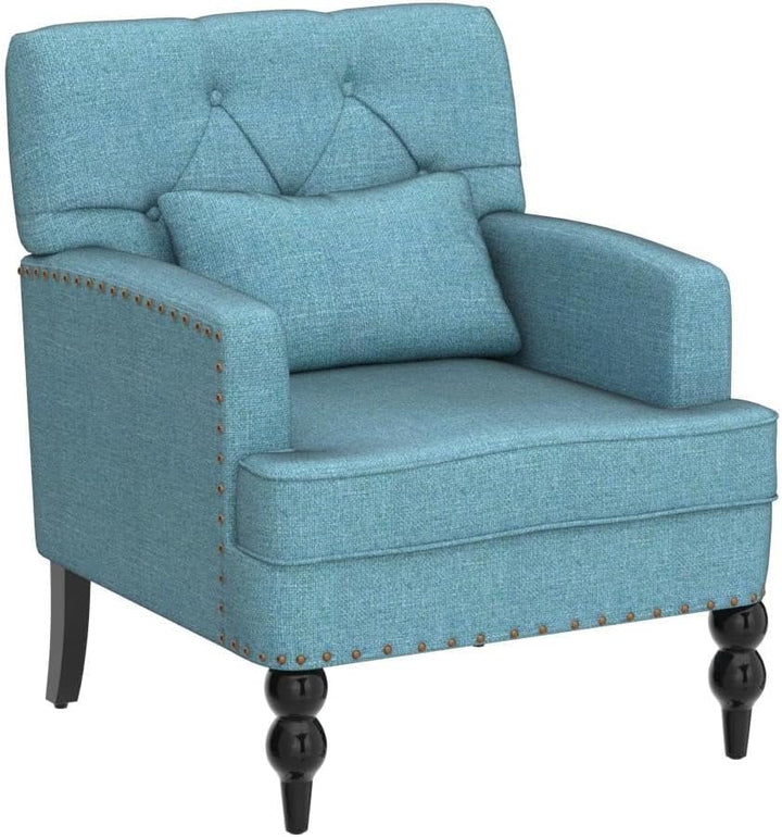 Tufted Club Chair,Accent Chair,Linen Fabric Sofa Chairs,Teal1245