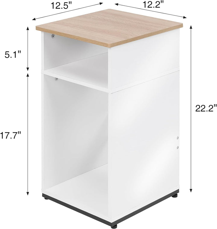 End Table with Storage Shelf, Small Side Table (White)