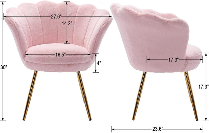 Faux Fur Mid Century Modern Retro Accent Chair(Sakura Pink)