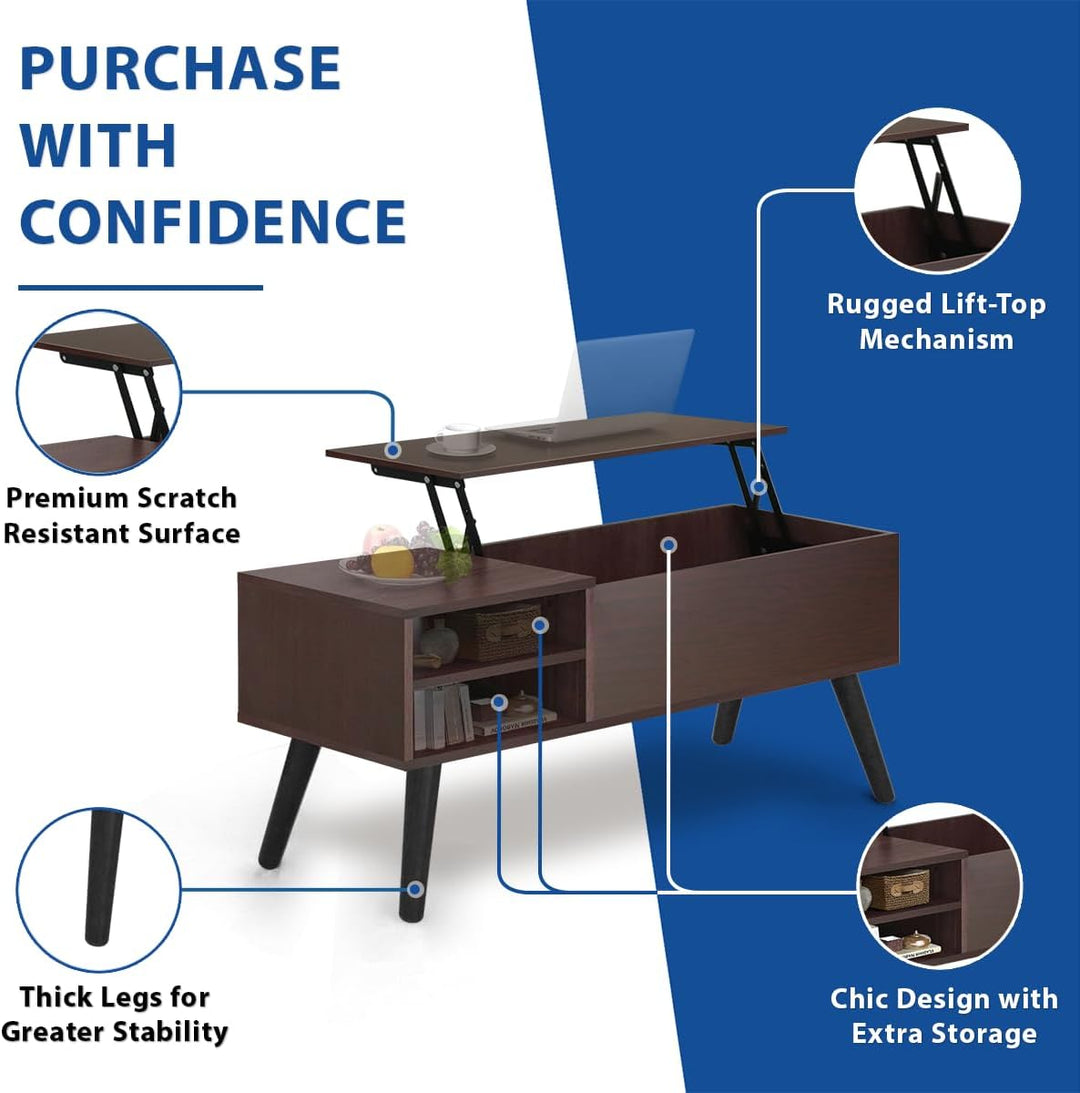 Lift-Top Coffee Table with Hidden Compartment, Black