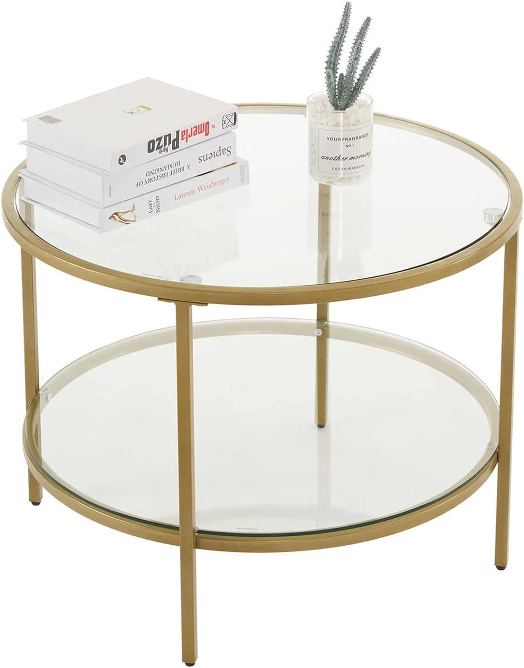 Elegant Glass Coffee Table, Champagne Gold Finish