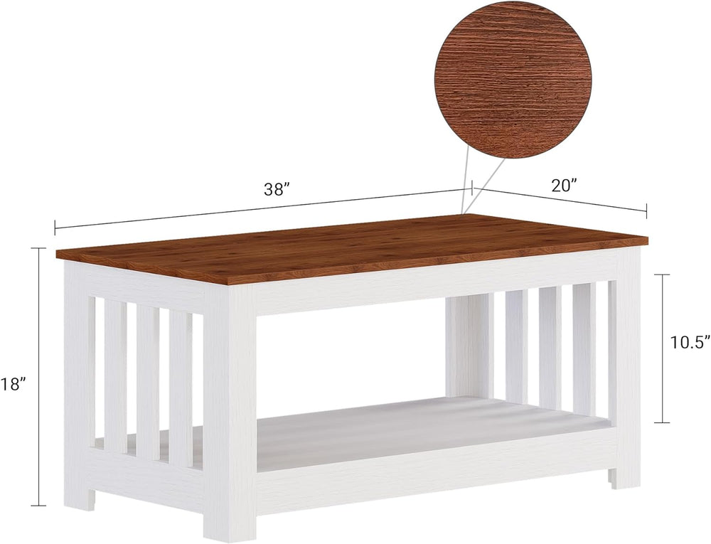 Elegant Wooden Coffee Table with Storage - Walnut & White