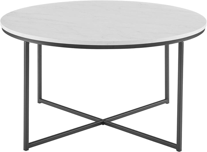 Modern Round Faux Marble Coffee Table with X Base, Marble