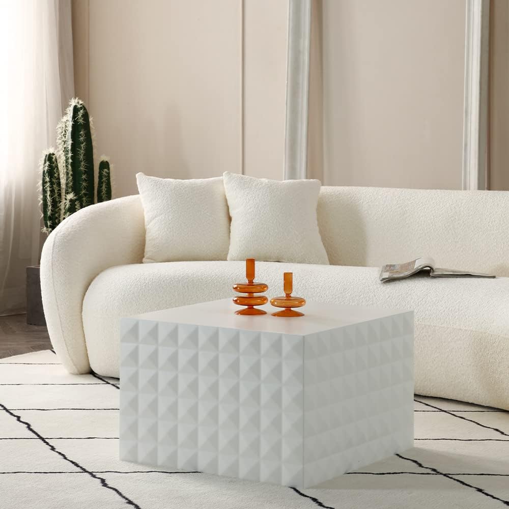 White Nesting Coffee Table Set, Modern Square Coffee Table and End Table Set, Matte White