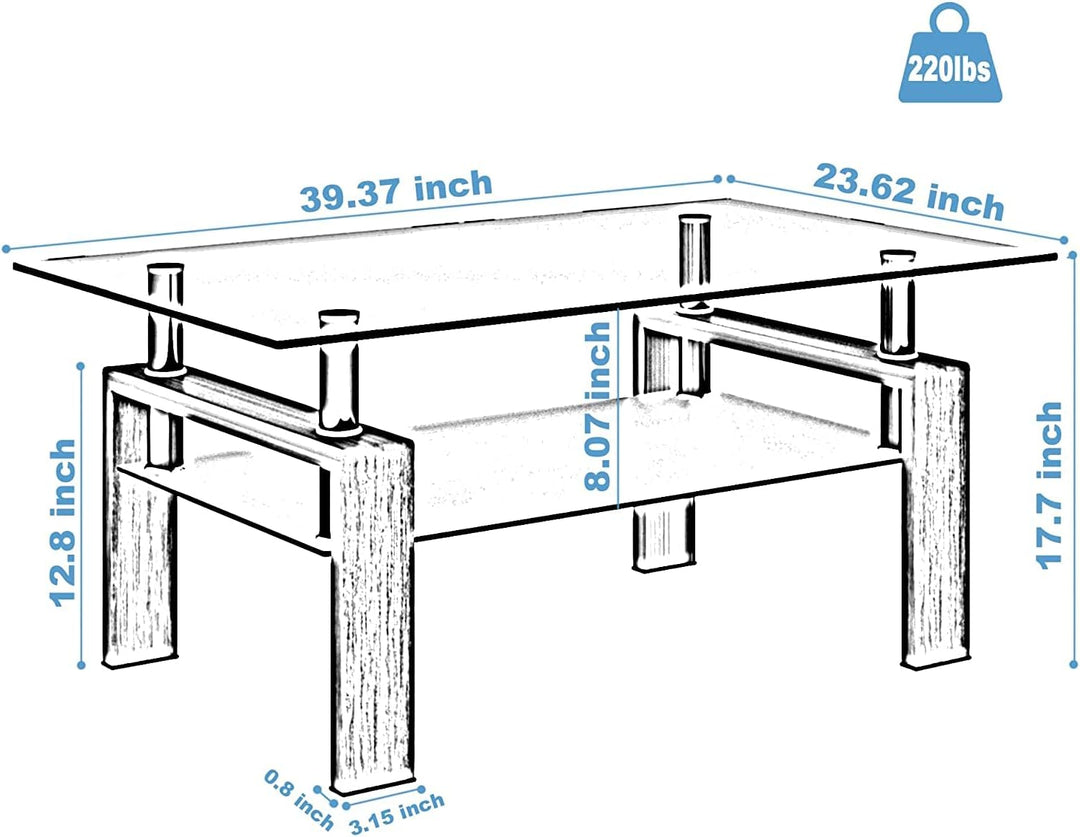 Elegant 2-Tier Glass Coffee Table, Modern Side Table, Tempered Glass
