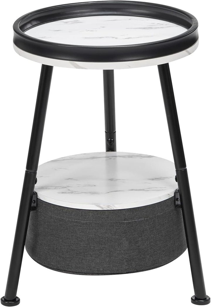 Small Round End Table, 2 Tier Side Table w/ Basket