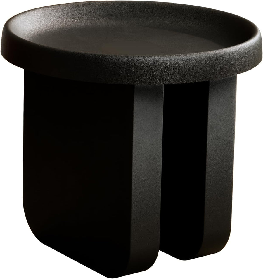 Round Side Table, Modern end Table, Metal Accent (Black)