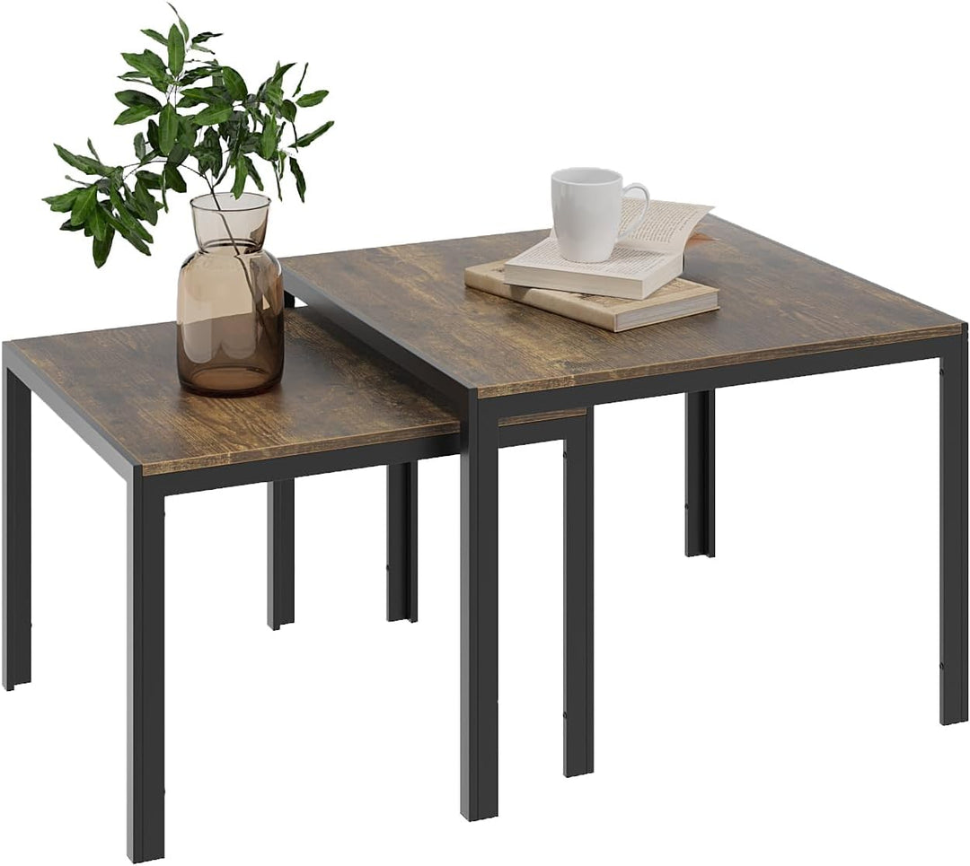 Nesting Coffee Table Set, Square Modern Stacking Tables, Rustic Brown