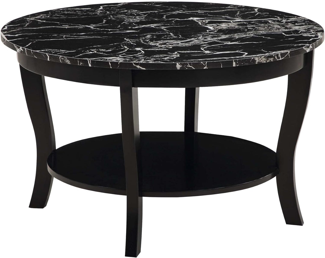 Convenience Concepts American Heritage Round Coffee Table, Black Faux Marble