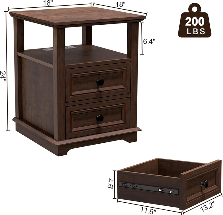 24" Nightstand w/ Charging Station, 18W Fast Charge