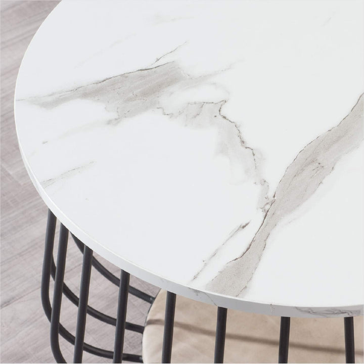 22" Round Coffee Table, Modern Cocktail Table, White Marble + Black