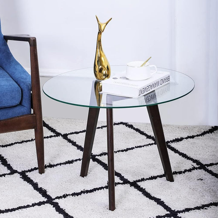 Round Tempered Glass End Table, Minimalist Mid Century Coffee Table