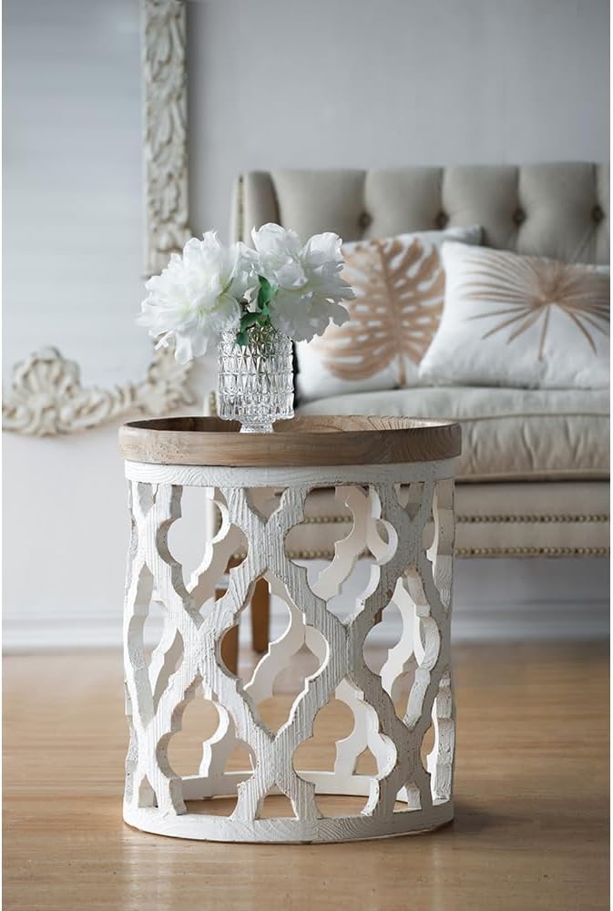 Stylish Side Tables for Living Rooms: Modern Coffee Table Center Piece, 23" Large Distressed White Side Table, White