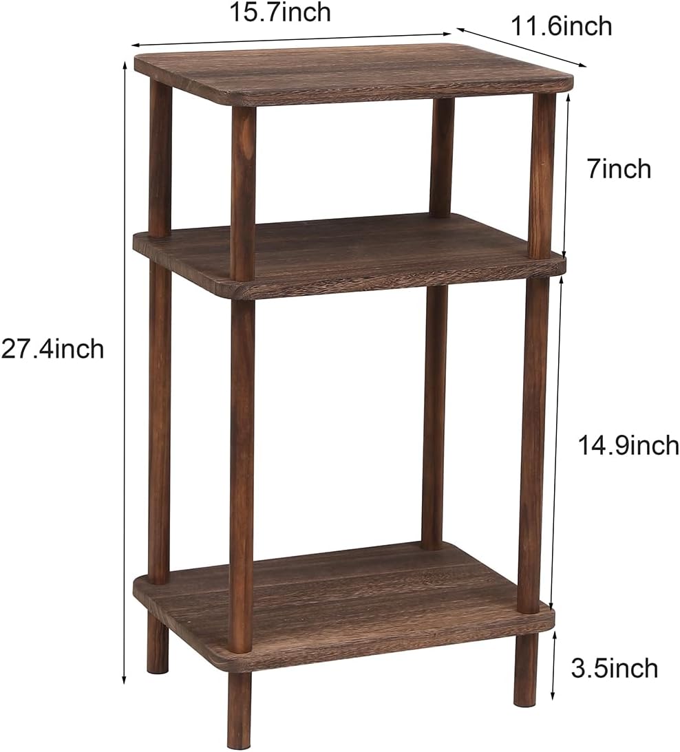 3-Tier Narrow End Tables, Rustic Brown Nightstand