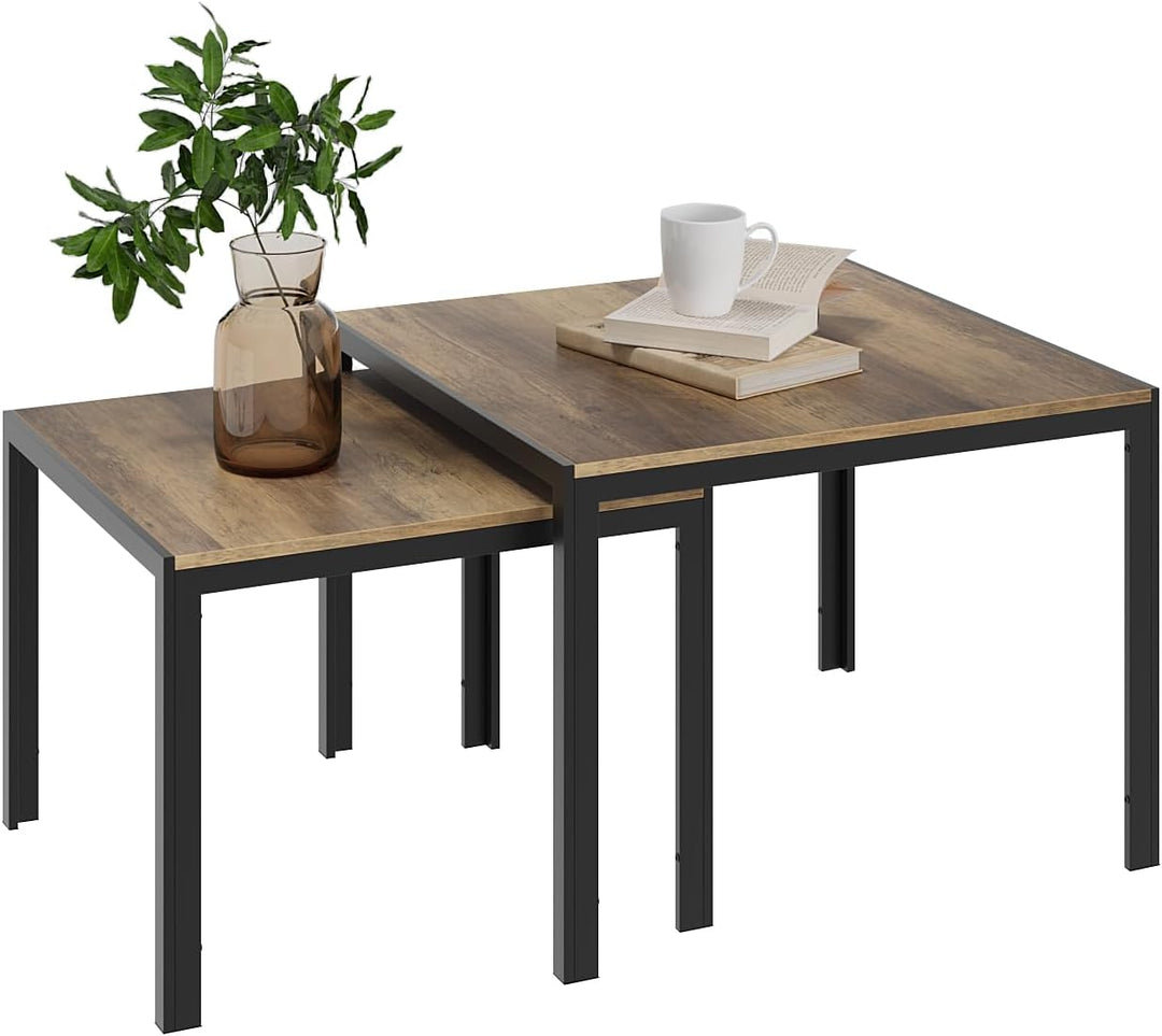 Nesting Coffee Table Set, Square Modern Stacking Tables, Oak-square 23.6