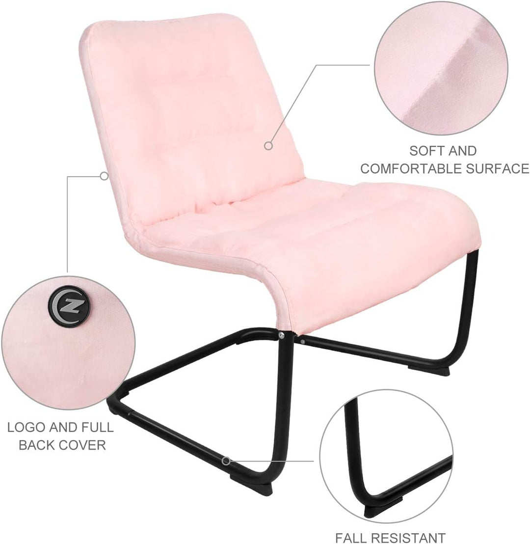 Upholstered Metal Modern Chair with Soft Cushion, Pink