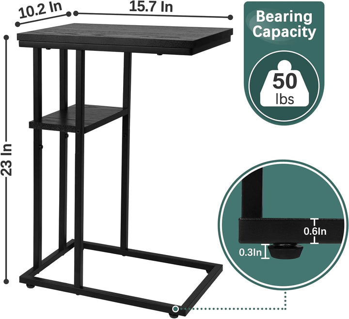 C Shaped End Table, Side Table for Couch & Bed