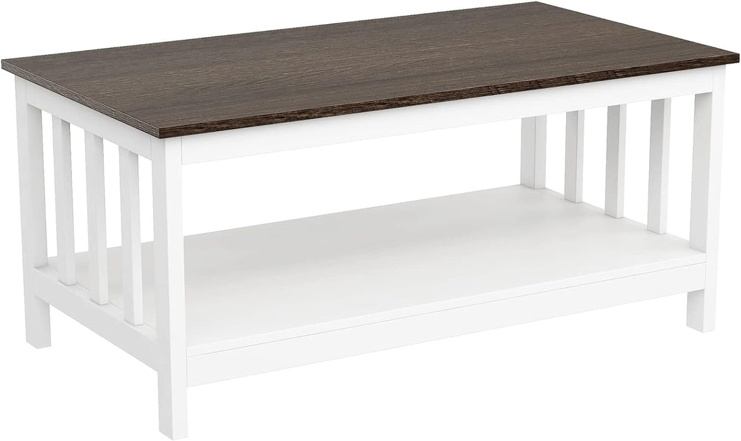 ChooChoo Farmhouse Coffee Table with Shelf, 40-Inch, White