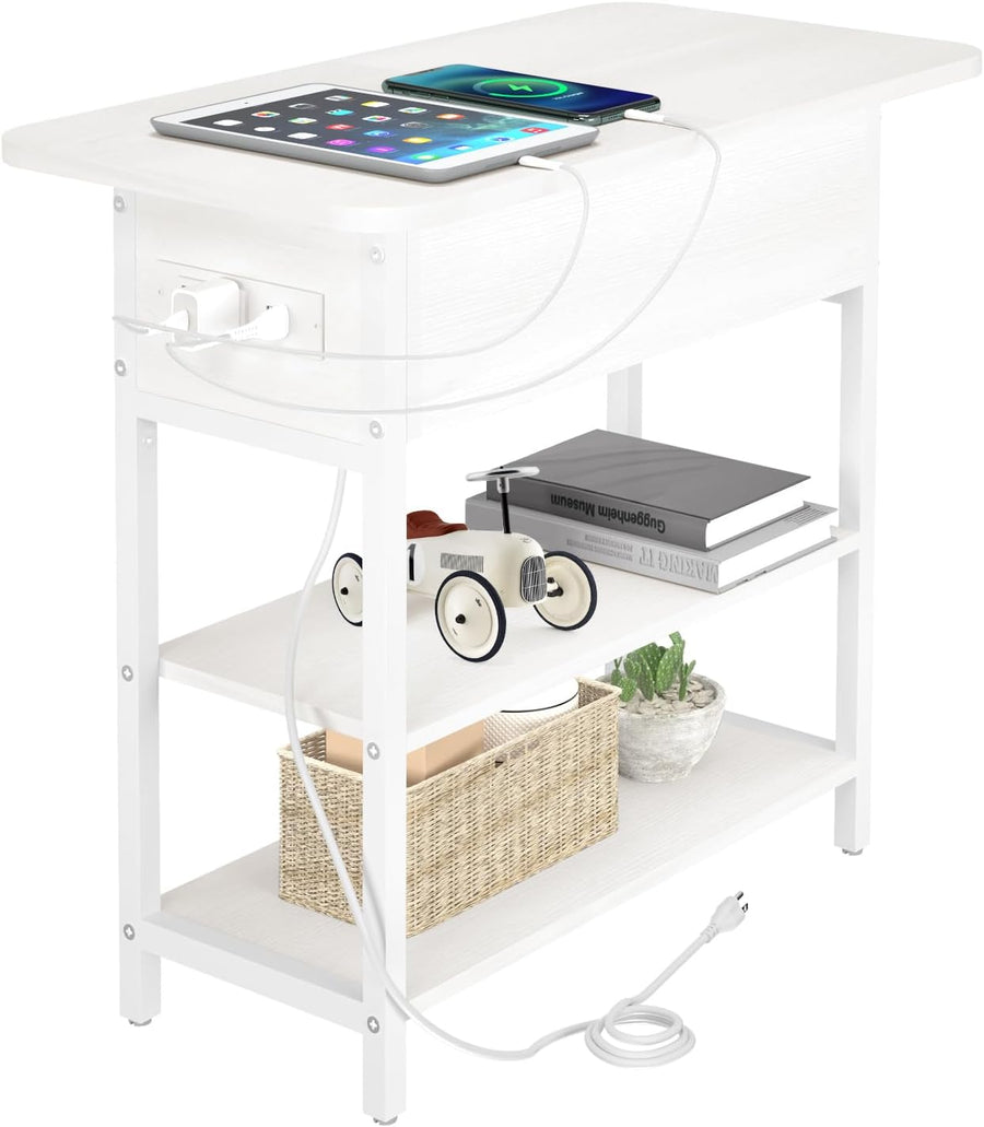 End Table with Charging Station, Flip Top Side Table