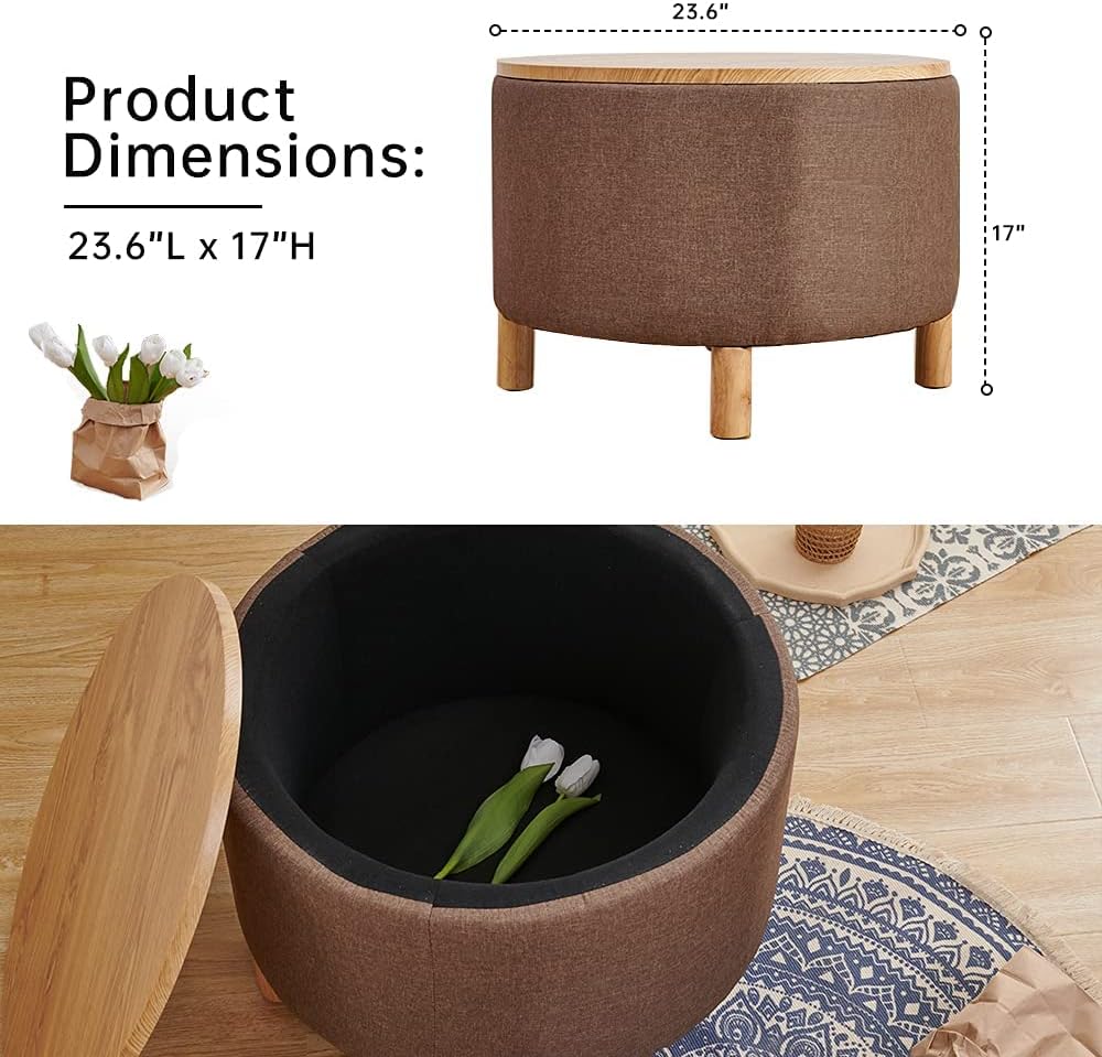 Round Coffee Table with Storage for Living Room, Bedroom - Natural