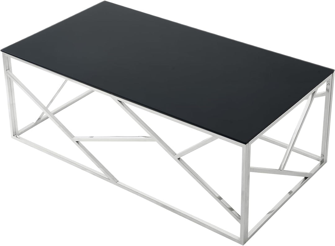 Modern Rectangular Glass Coffee Table with Black Tempered Glass Top