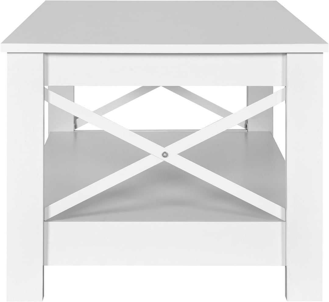 YITAHOME Modern Farmhouse Coffee Table with Storage, Wood Accent Cocktail Table, White