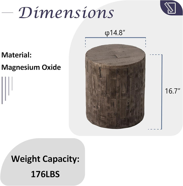 Concrete Outdoor Side Table, Tree Stump Patio End Table