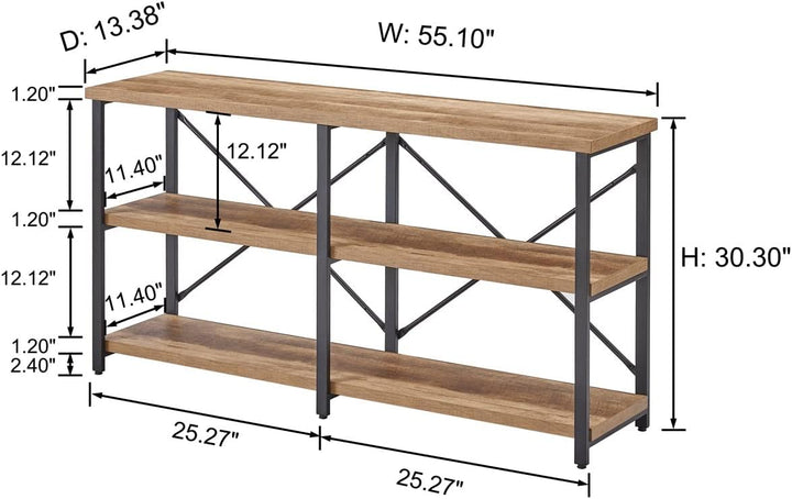 55" Industrial Sofa Table, Vintage Oak