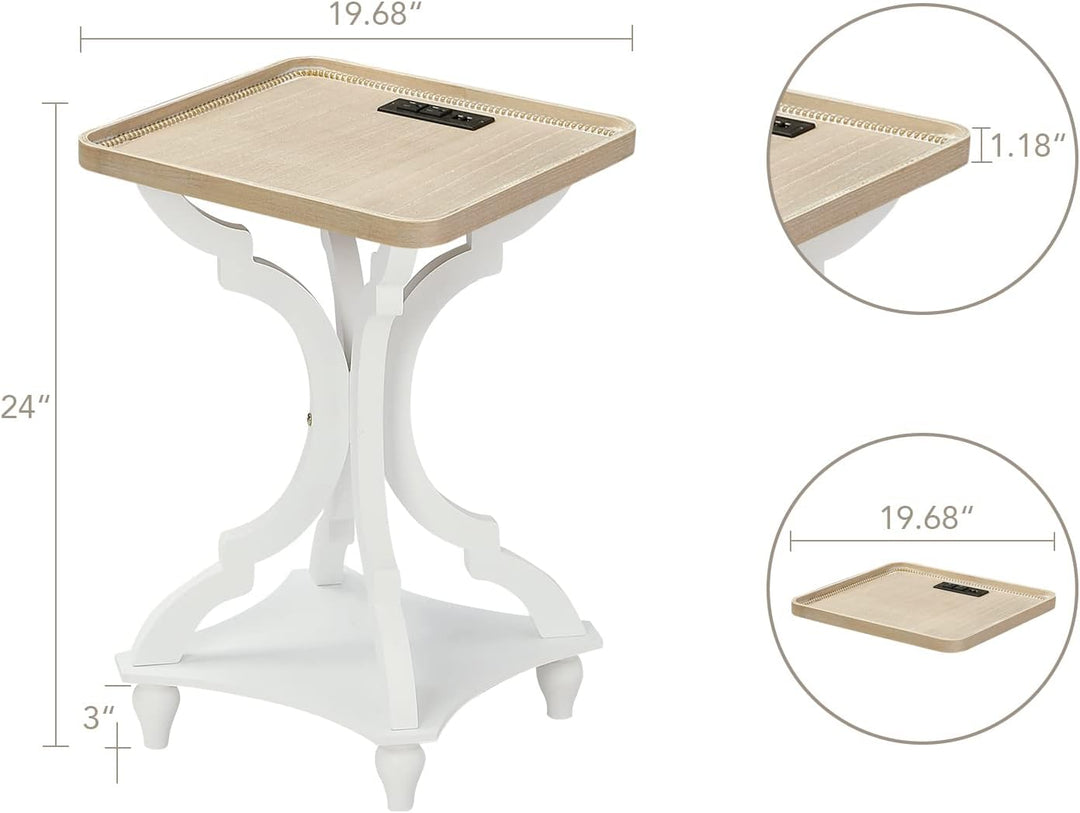 Farmhouse Accent End Table w/ Charging Station