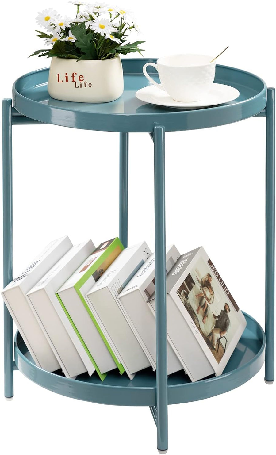 2 Tier Round Side Table, Folding Metal End Tables