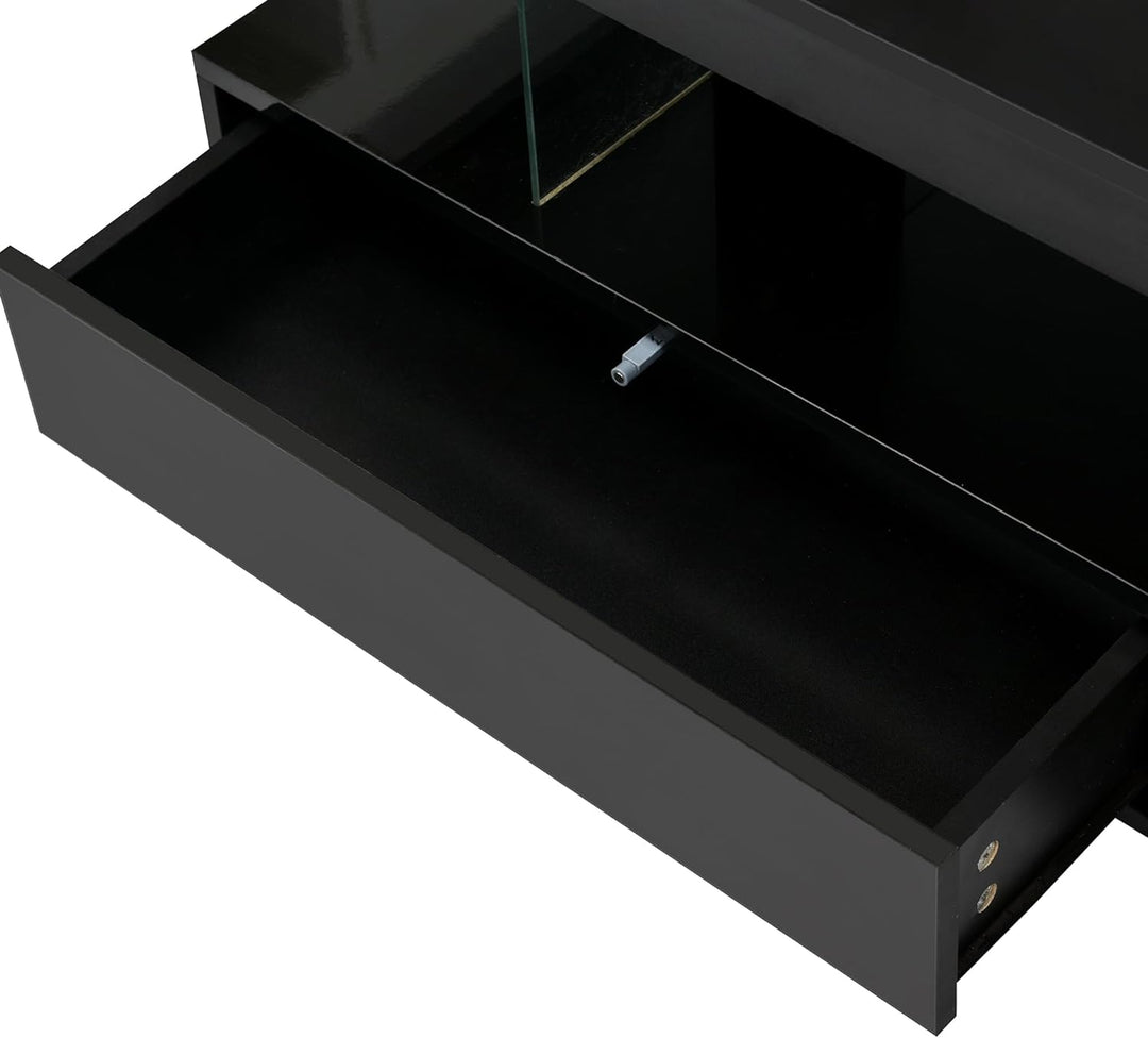 Polibi Modern Center Table with Storage, LED Lights, Black