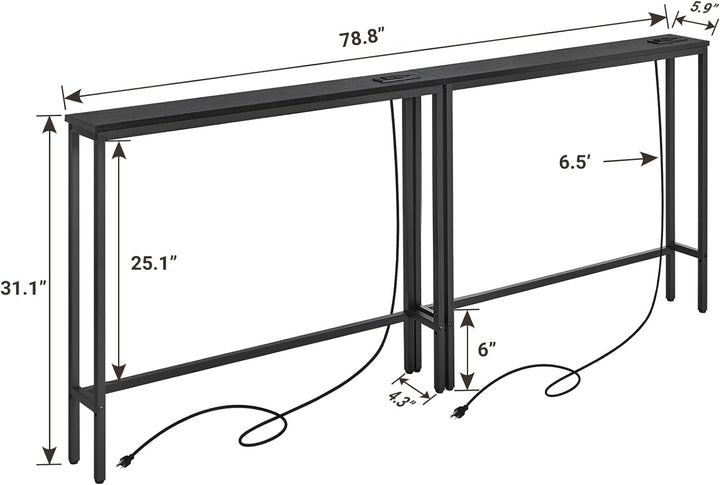 5.9" Console Sofa Table Power Outlets Metal Frame