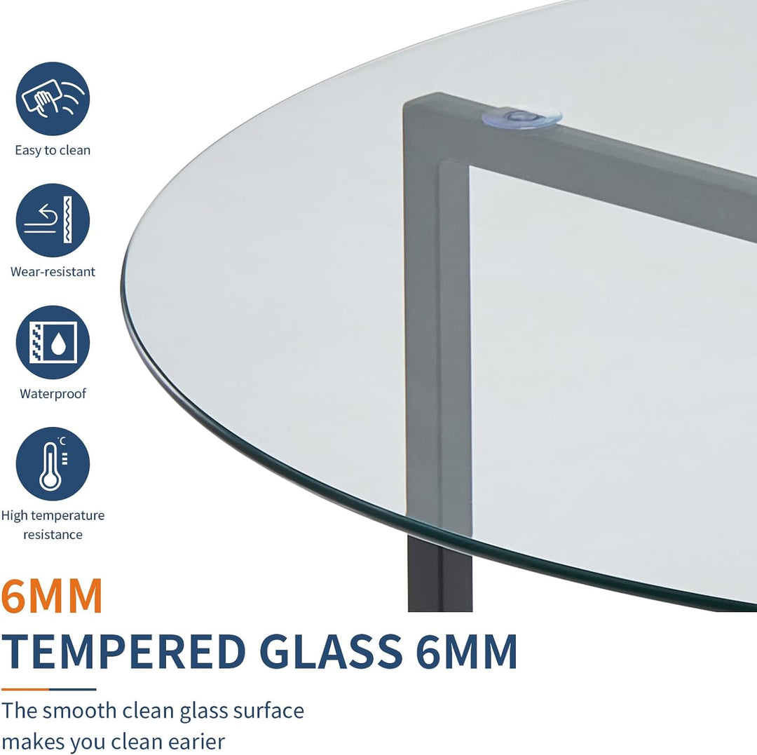 Tempered Glass Coffee Table, Modern Minimalist Accent Table (Transparent)