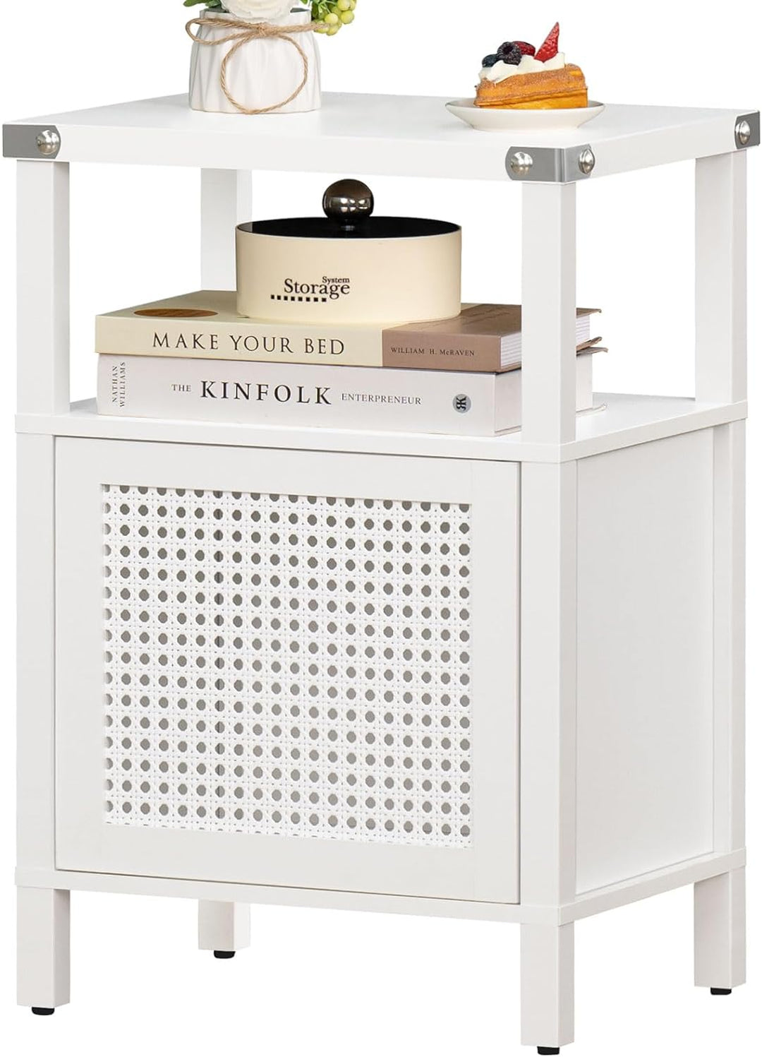 Rattan Nightstand, Side End Table with Storage