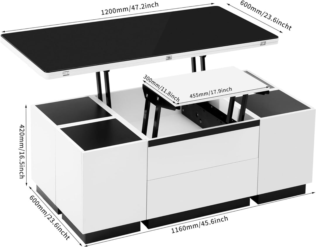 Merax Lift Top Glass Coffee Table with Storage, Convertible Dining