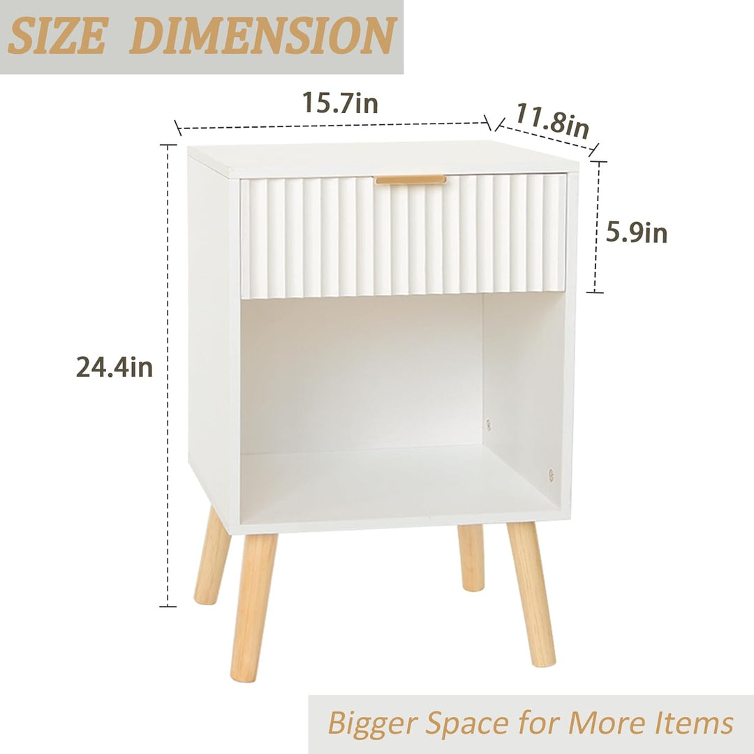 White Nightstand, Modern Bedside Table with Drawer Storage