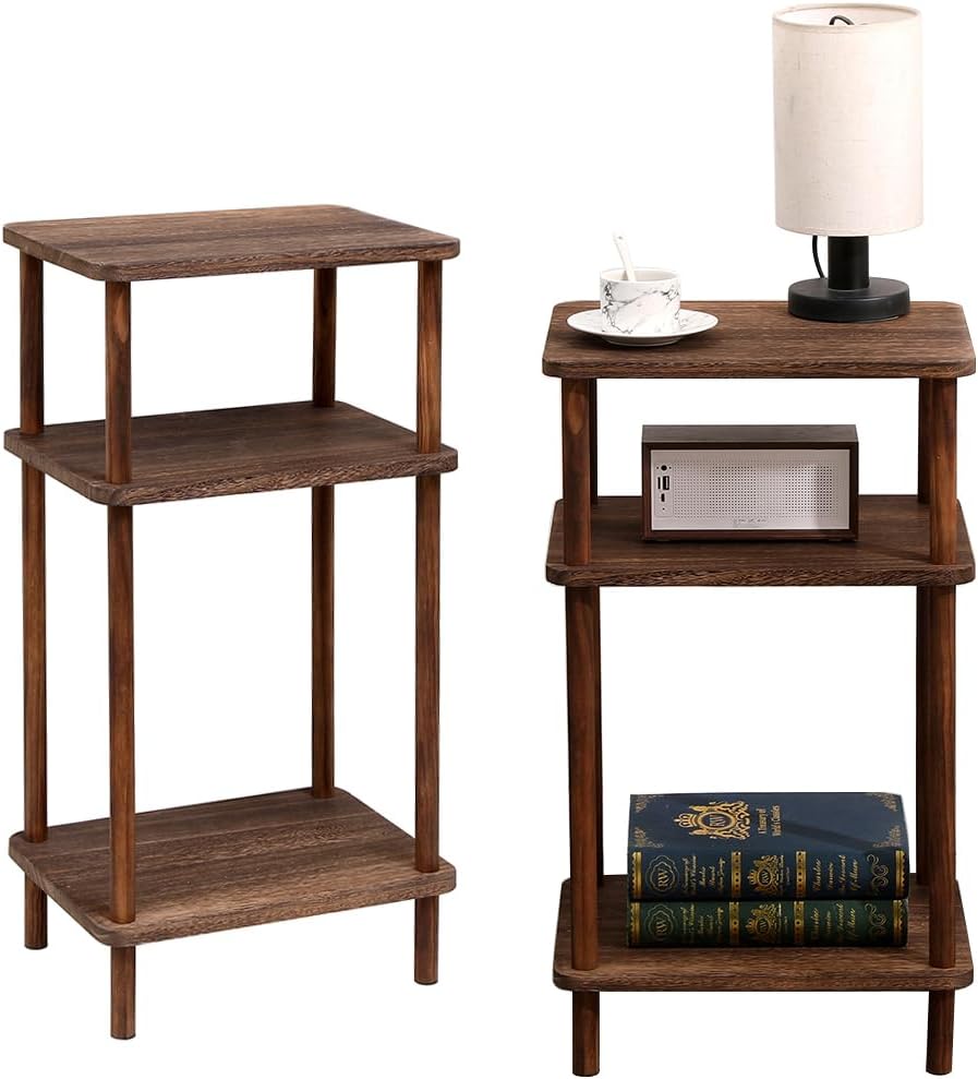 3-Tier Narrow End Tables, Rustic Brown Nightstand