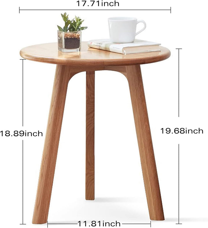 Round End Table - Accent Side Table with 3 Legs, 100 percent Natural Solid Wood for Living Room & Bedroom