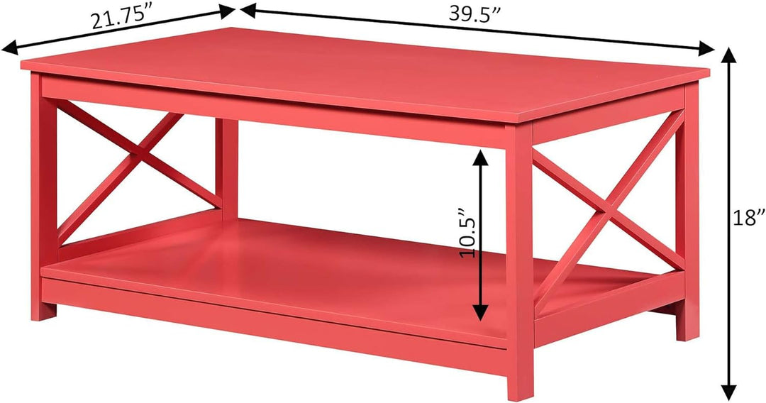 Convenience Concepts Oxford Coffee Table with Shelf, Coral