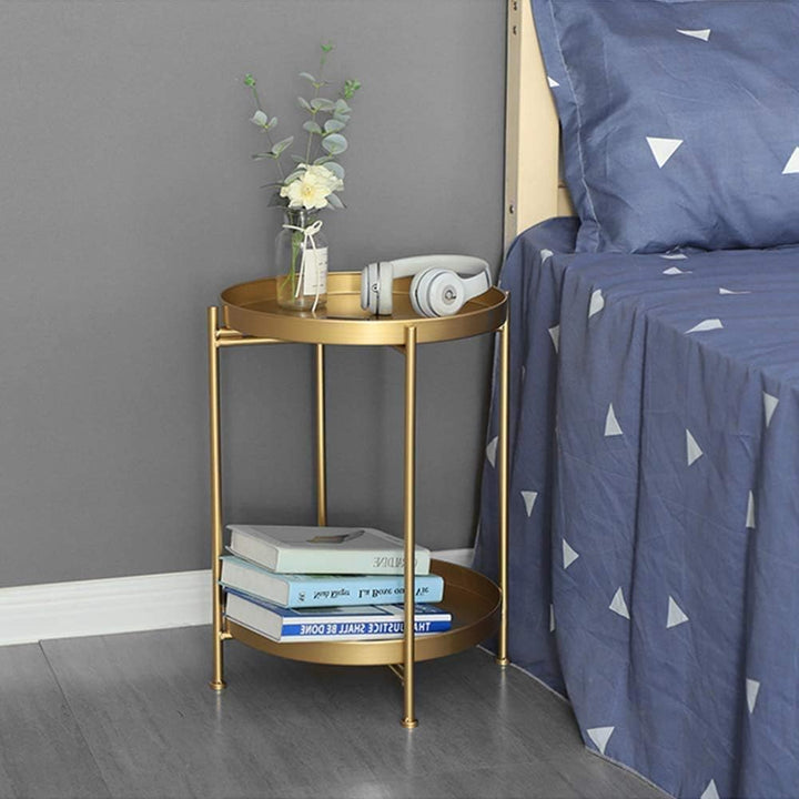 2-Tier End Table Metal Round Side Table, Gold