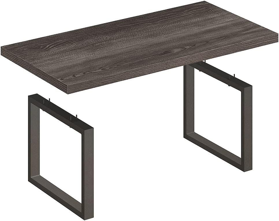 Rustic Coffee Table, Wood and Metal Simple Industrial Modern Center Table, Dark Gray Oak