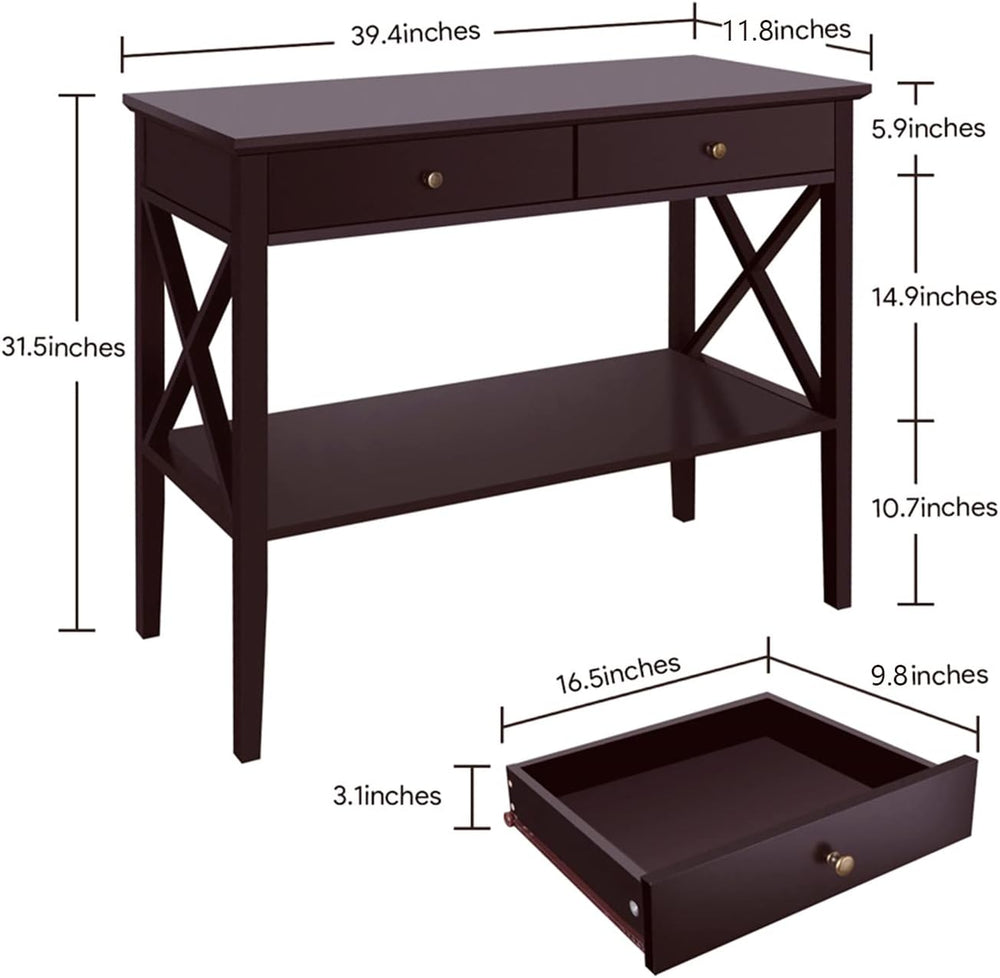 Console Table with Drawers, Narrow Wood Accent Espresso