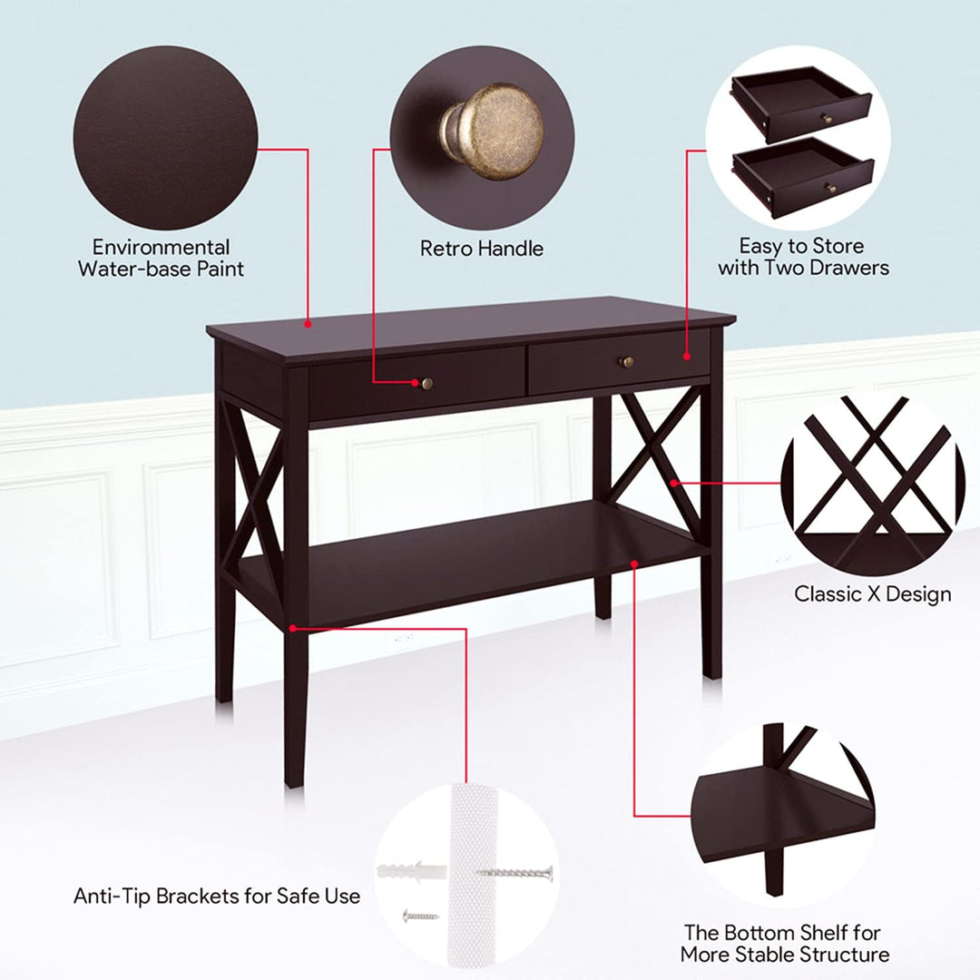 Console Table with Drawers, Narrow Wood Accent Espresso