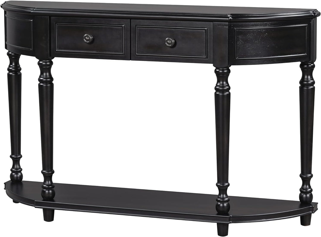 Retro Half Moon Console Table, 2 Drawers, Shelf