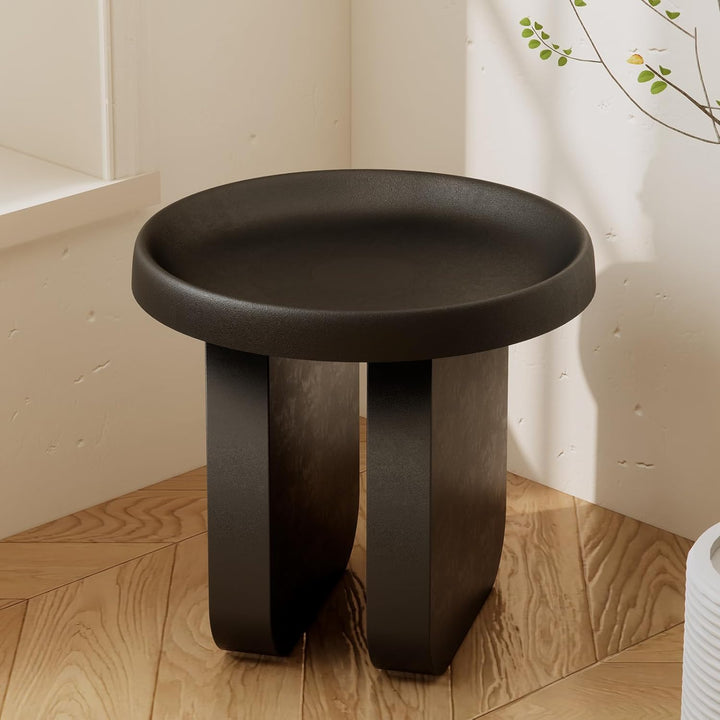 Round Side Table, Modern end Table, Metal Accent (Black)