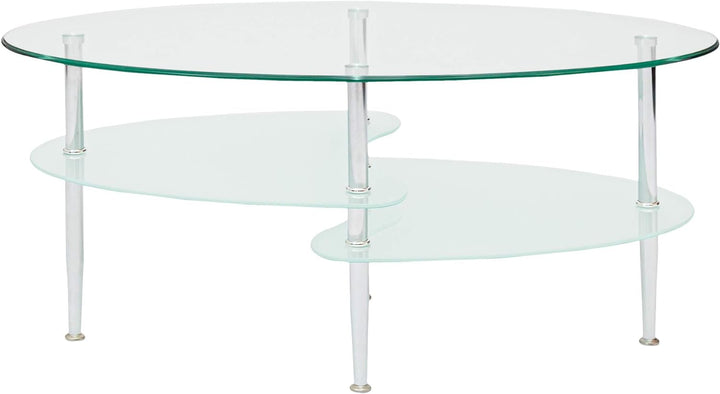 Modern Oval Glass Coffee Table with Storage Shelf