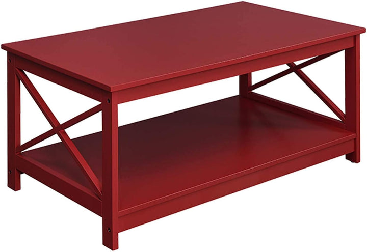 Convenience Concepts Oxford Coffee Table with Shelf, Cranberry Red