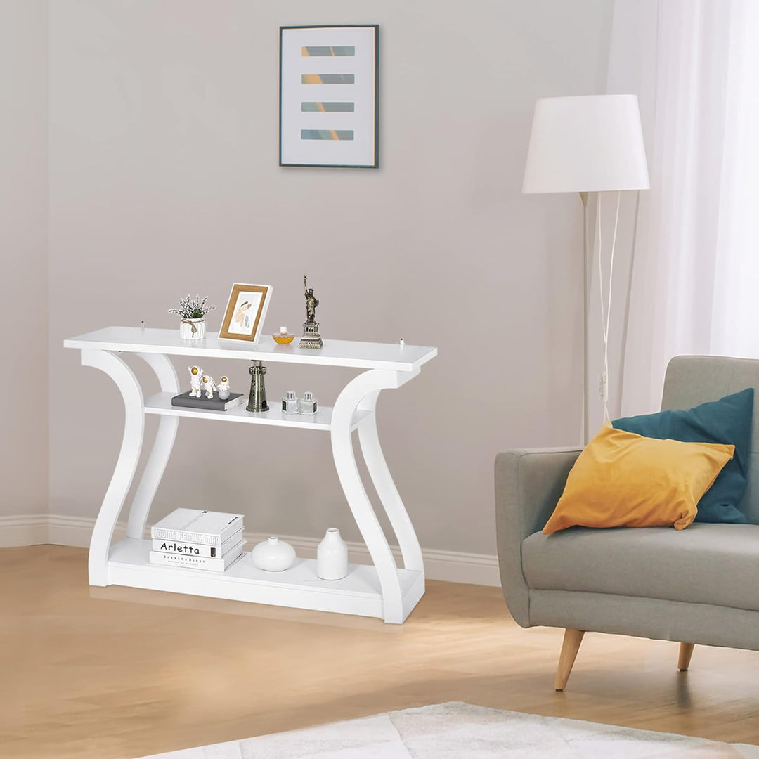 Wood Console Table, 3 Tier Accent Sofa, 47 in (White)