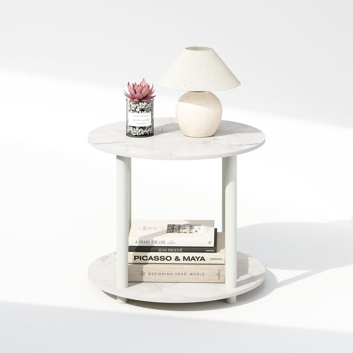 Furinno Turn-N-Tube End Tables, Marble White