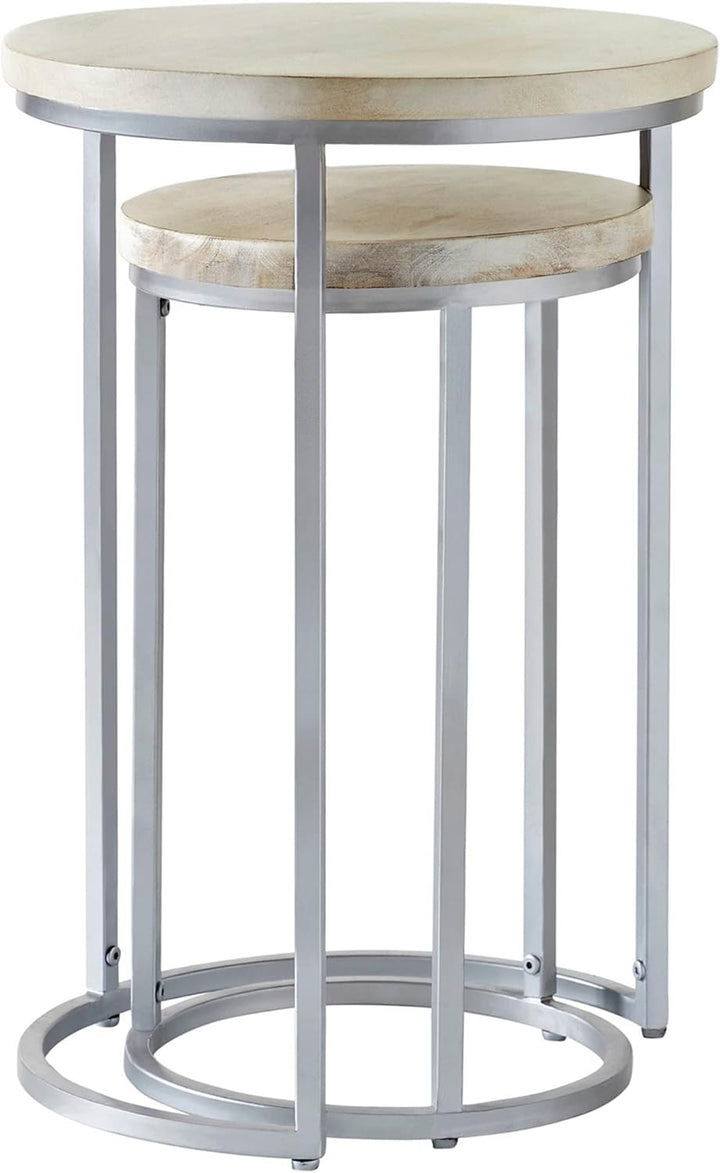 Isla Nesting End Tables, Acacia Wood and Metal, Silver Finish